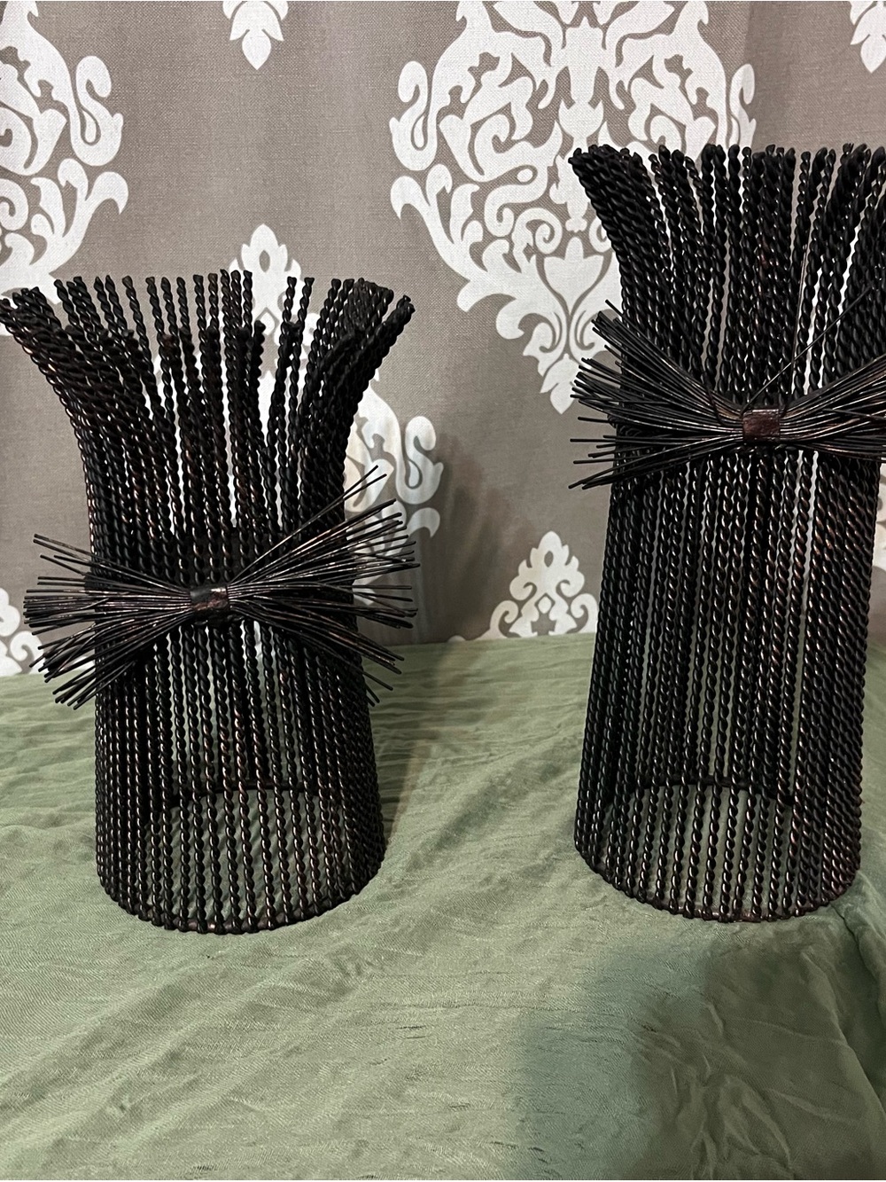 Vintage Black & Copper Decorative Wire Candle Holders - Set of 2